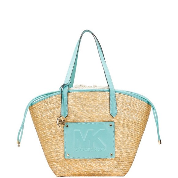 Michael Kors Tote Bag, Basket Beige, Light Blue, Straw Leather, Women's, - Picture 1 of 16